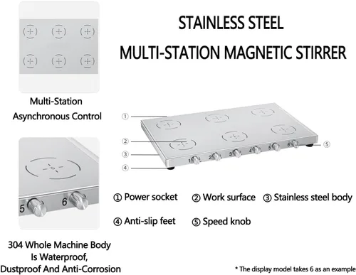 Vista 3 de Lab Magnetic Mixer Stirrer Machine,with Stainless Steel Work Plate, 20-2000 RPM Stepless Speed Regulation, for Liquid Mixing (1)