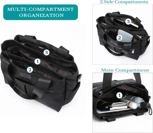 Vista 3 de DOURR Hobo - Bolso bandolera de nailon ligero para mujer, con múltiples compartimentos