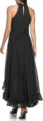 Vista 3 de Karl Lagerfeld Paris Womens Chiffon High-Low Maxi Dress with Ruffle Skirt and Mock Neck