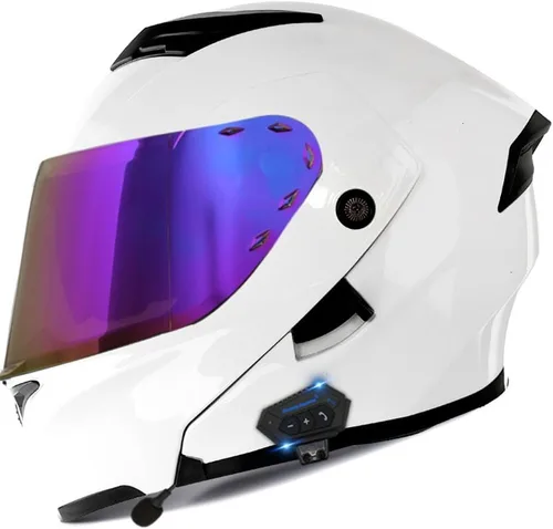 Vista 46 de Casco modular Bluetooth para motocicleta, aprobado por DOT, abatible, de cara completa, integrado, antivaho, doble visera, casco para motocicleta