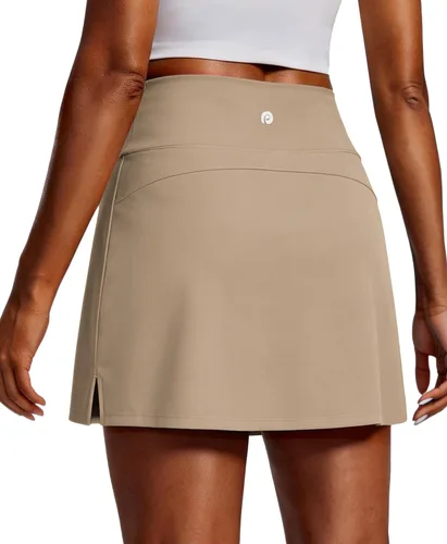 Vista 18 de PINSPARK Faldas de golf para mujer, falda de tenis de cintura alta con 2 bolsillos, UPF 50+, falda atlética elástica para entrenamiento de pickleball