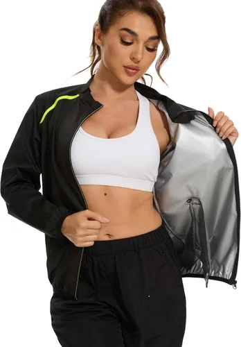 Vista 6 de SEXYWG Chaqueta de sauna para mujer, adelgazante, traje de sauna, camisa de manga larga, para entrenamiento, moldeador de cuerpo
