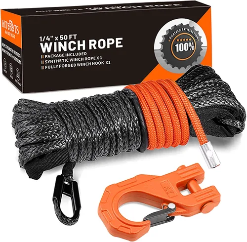 Vista 7 de Synthetic Winch Rope 1/4 Inch x 50ft with Winch Hook for ATV UTV Off-Road