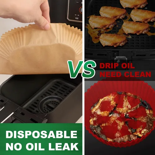 Vista 4 de 100 piezas de papel pergamino desechables para freidora de aire para la mayoría de las freidora de aire de 4 a 7 cuartos Non-Stick Parchment Paper