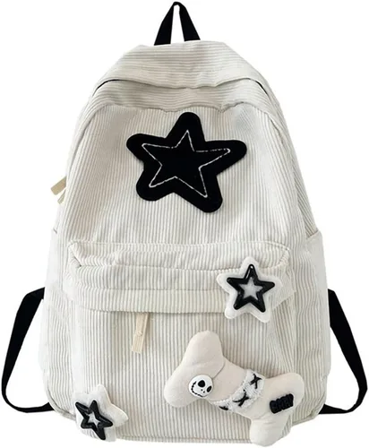 Vista 8 de Mochila moderna Y2K Stars Linda mochila estética para laptop universitaria, mochila casual de viaje para adolescentes (negro)