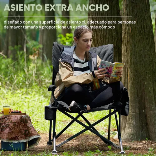 Vista 6 de EVER ADVANCED Silla plegable acolchada de gran tamaño para campamento para adultos, silla de césped resistente con bolsillos laterales, silla