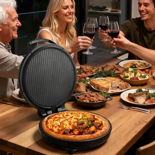 Vista 8 de VEVOR Horno de pizza, máquina eléctrica de pizza de 12 pulgadas, cocina eléctrica de pizzas de 1200 W con revestimiento antiadherente, apertura