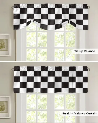 Vista 5 de Cortinas modernas de mosaico en blanco y negro para sala de estar, dormitorio, baño, ventana de cocina, cenefa de panel con bolsillo para barra