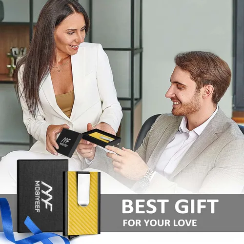 Vista 6 de MOSIYEEF Cartera de sigilo desplegable para hombre, cartera con bloqueo RFID para tarjetas con clip para dinero, tarjetero minimalista con envoltura