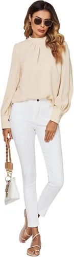 Vista 6 de LYANER Blusa plisada de manga larga con cuello alto para mujer
