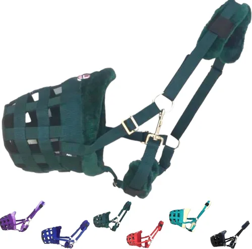 Vista 10 de Horse Grazing Muzzle Halter, Mink Fleece Padded, Multiple Sizes, Breathable (Black, Cob)