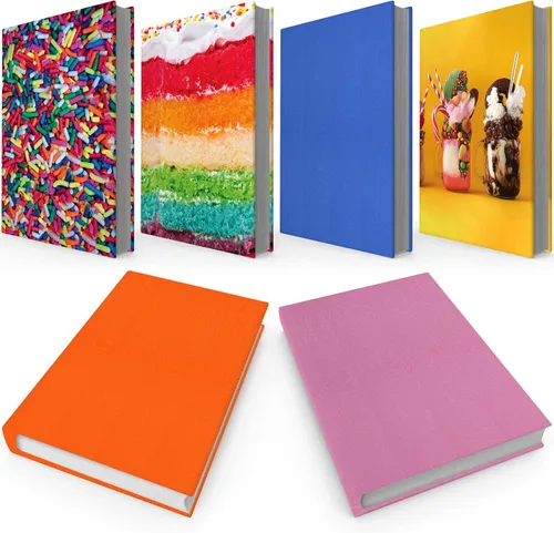 Vista 10 de Paquete de 6 fundas elásticas para libros fáciles de aplicar. 3 chaquetas grandes sólidas y 3 diseños para libros de texto de tapa dura de hasta 9 x