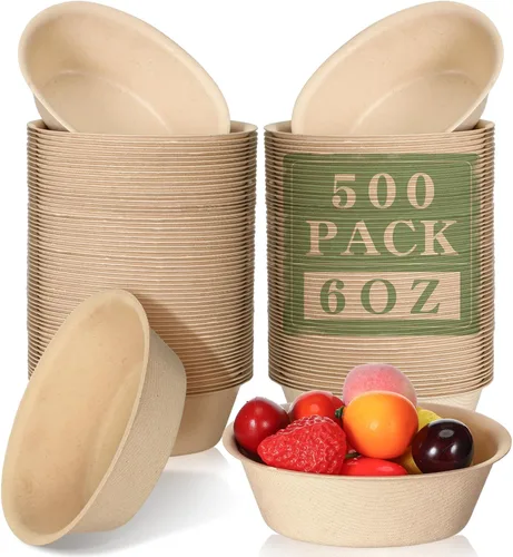 Vista 10 de Dandat Cuencos de papel desechables de 6 onzas a granel, pequeños cuencos de postre de bagazo para helado, sopa, ensalada, pasta, suministros