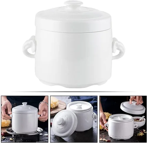 Vista 9 de FRCOLOR Olla pequeña de cerámica con tapa, cuenco de sopa de vapor de 13.5 fl oz, taza al vapor con asa para el hogar, cocina, huevo, natillas