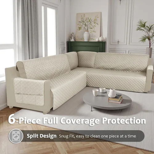 Vista 2 de Fundas para Sofá Seccional Impermeables 6 Piezas Funda para Sofá en Forma de L Lavable Antideslizante Fundas Protectoras para Sofá Seccional Suaves