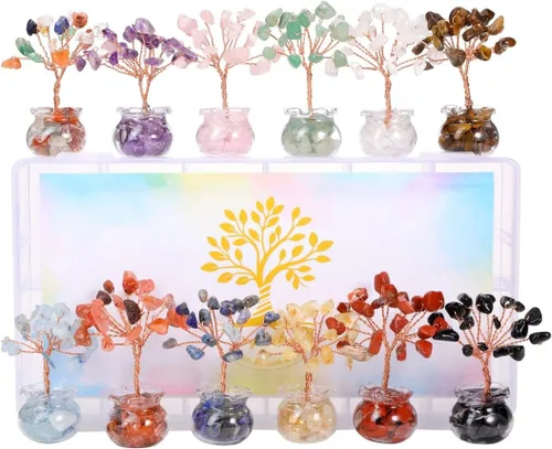 Vista 9 de Jovivi Juego de árbol de cristal de chakras de 12 piezas, árbol de la vida Base de madera