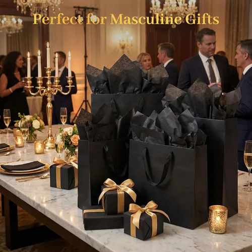 Vista 2 de Koogel 330 hojas de papel de seda a granel, 14 x 10 pulgadas, papel de seda negro para envolver regalos para bodas, cumpleaños, manualidades