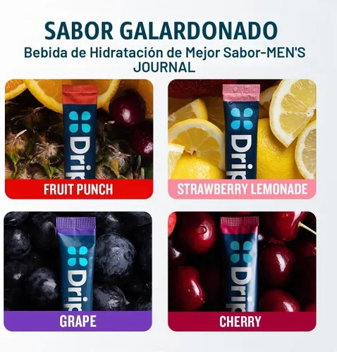 Vista 6 de DripDrop ORS Hydration - Paquetes de electrolitos en polvo - uva, ponche de frutas, limonada de fresa, cereza, 32 unidades Grape, Fruit Punch
