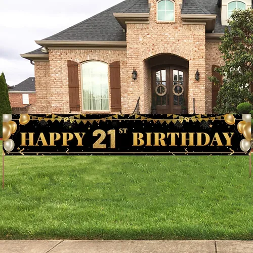 Vista 9 de Cartel grande de decoración de cumpleaños número 16, cartel de feliz cumpleaños número 16 negro y dorado, suministros de decoración de fiesta