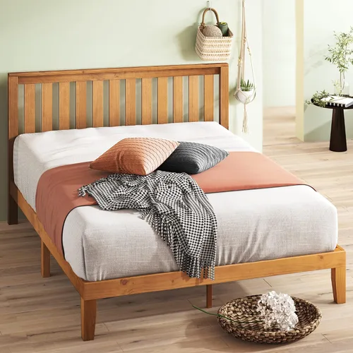 Vista 14 de Zinus cama con plataforma de madera maciza con cabecero de 12 pulgadas / Sin necesidad de resorte de caja / Soporte con listón de madera / Acabado