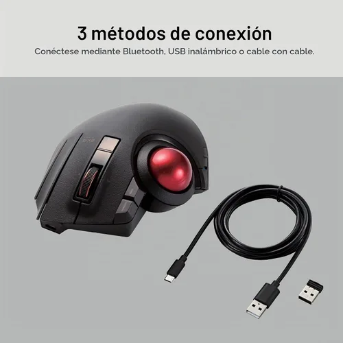 Vista 3 de ELECOM Ratón Trackball Inalámbrico, Ratón Ergonómico, Conexión para 3 Dispositivos, Con Cable (USB), Bluetooth, Ratón Track Ball, Control