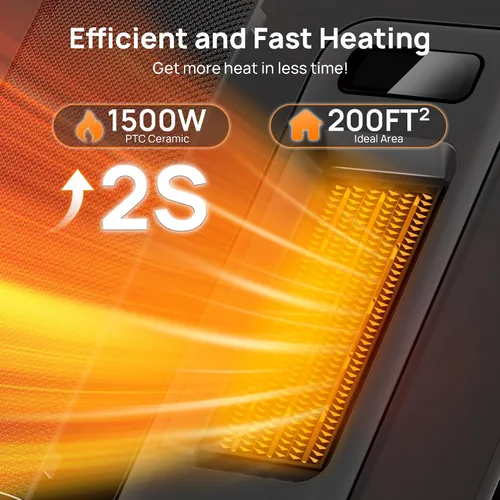 Vista 2 de FLANUR Calentadores de espacio para uso en interiores, calentador eléctrico portátil inteligente con termostato, WiFi y control de voz, temporizador