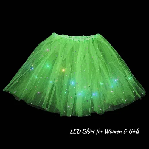 Vista 6 de DRESBE Falda LED para mujer, tutú iluminado, falda de tul brillante, para baile, fiesta, rave, festival, ropa de Halloween