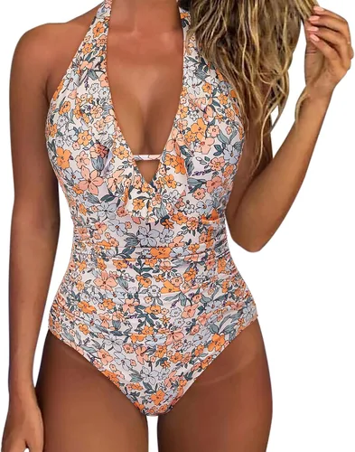 Vista 58 de SUUKSESS Traje de baño sexy de una pieza con volantes y control de abdomen para mujer