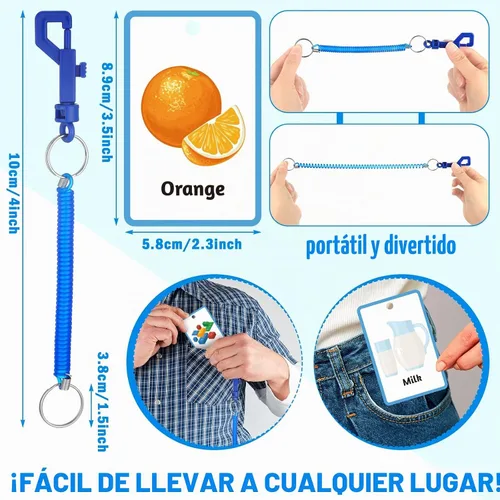 Vista 2 de Equsion 81 tarjetas de comunicación para autismo, tablero de comunicación no verbal, tarjetas para autismo con cordón de resorte de plástico