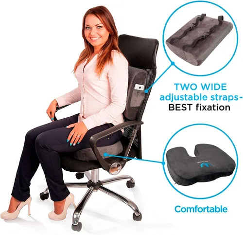 Vista 9 de Cojín para asiento (espuma viscoelástica ortopédica y lumbar, 2 unidades), color gris oscuro 2 pcs