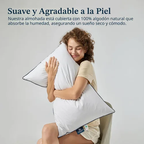 Vista 3 de Almohada de cama Pacific Coast, almohada de plumas y plumón de ganso de lujo para dormir con funda 100% de algodón, soporte medio, tamaño estándar