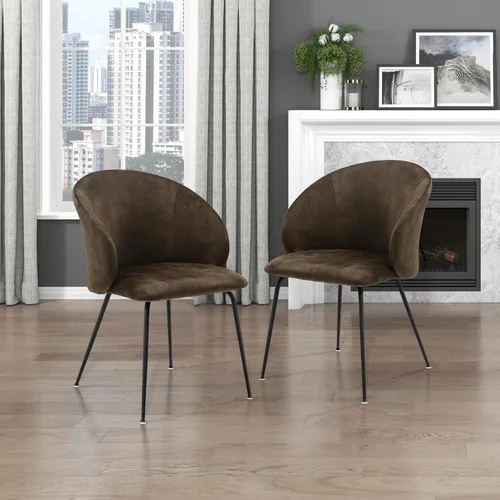 Vista 9 de Lexicon Juego de 2 sillas de comedor, modernas sillas de cocina y comedor, asiento acolchado tapizado de terciopelo, respaldo redondo, sin brazos