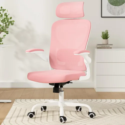Vista 12 de Silla de oficina ergonómica, silla de escritorio de oficina en casa con reposacabezas ajustable, silla de computadora de respaldo alto, silla