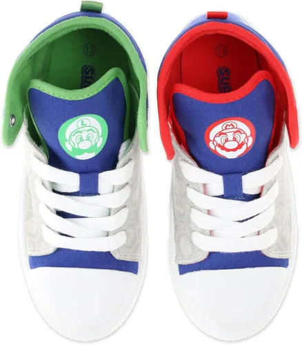Vista 5 de SUPER MARIO Brothers Mario, Luigi, Nintendo - Zapatos deportivos de caña alta y con cordones para niños pequeños, talla 7 a 12