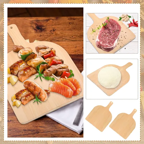 Vista 3 de Nuogo 4 piezas de madera para pizza de 12 pulgadas, espátula de pizza de madera, tabla de cortar natural con mango para restaurante, hornear, pan