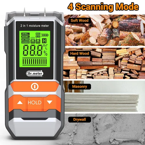 Vista 5 de Dr.meter Medidor de Humedad de Madera, 2 en 1 Probador de Humedad con y sin Punta, Sensor Digital de Humedad para Madera, Leña, Yeso, Papel, Piso