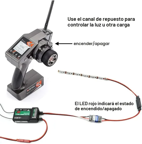 Vista 3 de Relé de interruptor electrónico controlado remotamente AUX encendido/apagado para auto, camión, barco, luz LED, dron (4A)