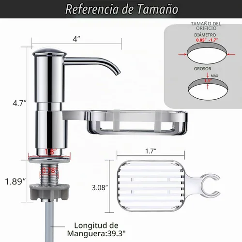 Vista 4 de Dispensador de jabón para fregadero con soporte para esponja, dispensador