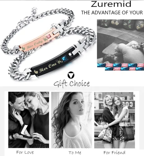 Vista 3 de Regalo para enamorado, para él y ella, pulseras grabadas personalizadas para parejas, para mujeres y hombres, juego a juego, regalo de aniversario