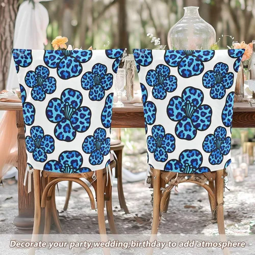 Vista 5 de Blue Flower Leopard Print Birthday Seat Cover for Classroom Chair Washable or Wedding Set of 2 Decoration Club Chair Cover protectores de sillas