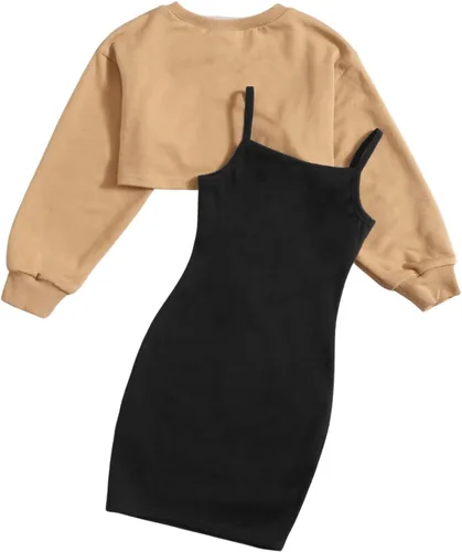 Vista 2 de SweatyRocks Conjunto de 2 piezas de sudadera corta de manga larga con vestido camisola para niña