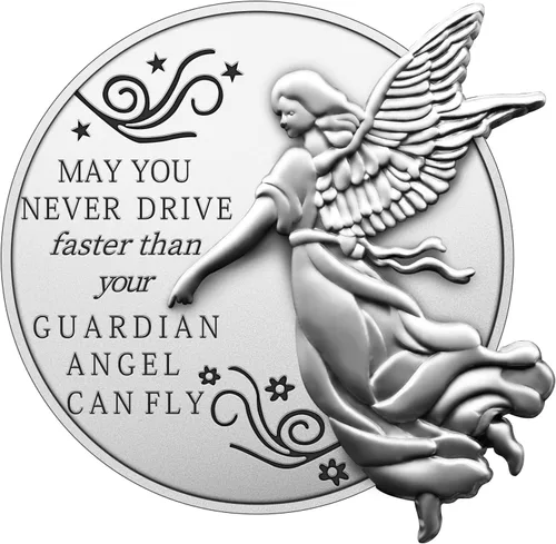 Vista 5 de Clip de visera de peltre "Never Drive Faster Than Your Angel Can Fly", 5.08 cm Plata