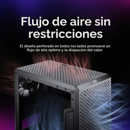 Vista 10 de Cooler Master MasterBox Q300L Torre Micro-ATX con filtro de polvo de diseño magnético, panel lateral acrílico transparente, E/S ajustable y flujo