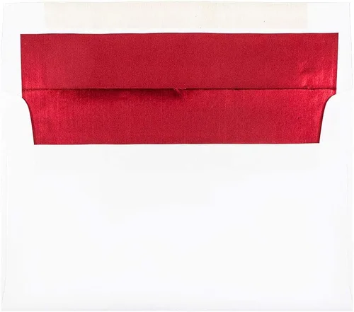 Vista 4 de JAM PAPER Sobres de invitación de papel aluminio A2 - 4 3/8 x 5 3/4 - Blanco con rojo - 50
