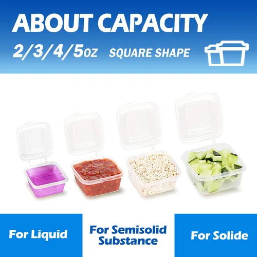 Vista 4 de Contenedores de almacenamiento de alimentos de 2/3/4/5 onzas con kits de tapas (paquete de 200), pequeños recipientes de plástico con tapas, tazas