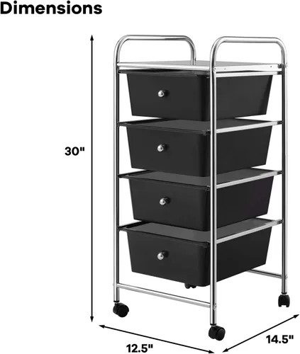 Vista 3 de Casart - Carrito de almacenamiento con 4 cajones con ruedas y marco mental estable para oficina, organizador de almacenamiento con ruedas (negro)