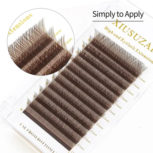 Vista 7 de Extensiones de pestañas naturales tejidas a mano con triple punta marrón YY (0.315 in, 0.07C)