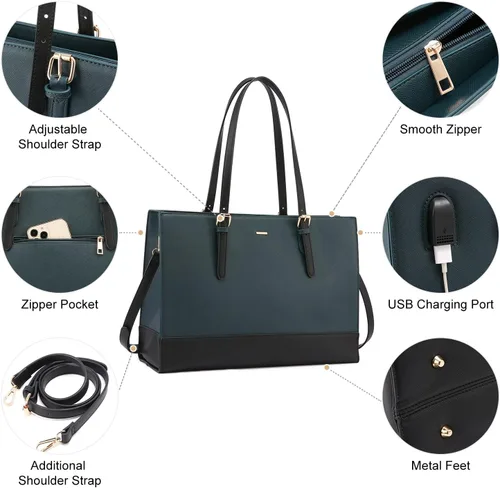 Vista 3 de LOVEVOOK Bolso de mano para computadora portátil para mujer, bolso grande de 15.6 pulgadas, bolso de hombro para trabajo de negocios