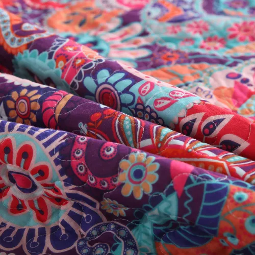 Vista 8 de VISIMISI - Juego de colchas de algodón, juego de cubrecama reversible con estampado floral de cachemira bohemio, patrón rojo bohemio hermoso