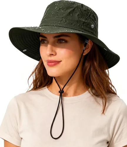 Vista 12 de Sombrero de lluvia impermeable de ala ancha para mujeres y hombres UPF50+ Beige